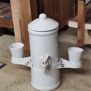 White Ceramic Hot/Cold Beverage Dispenser With Warmer ,Cup Holder &Cups